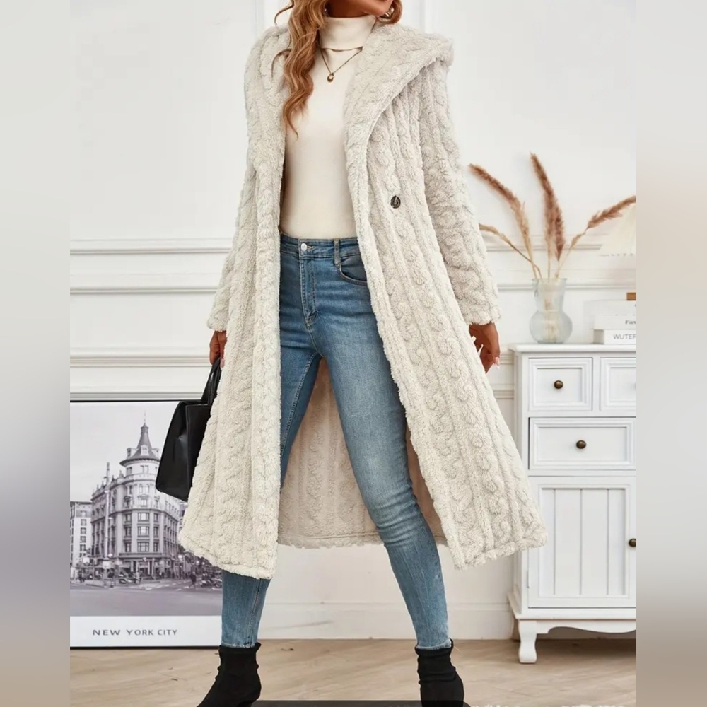 Women's Long Chenile Feel Long Sweater Cardigan Jacket w/hood Sz XXL